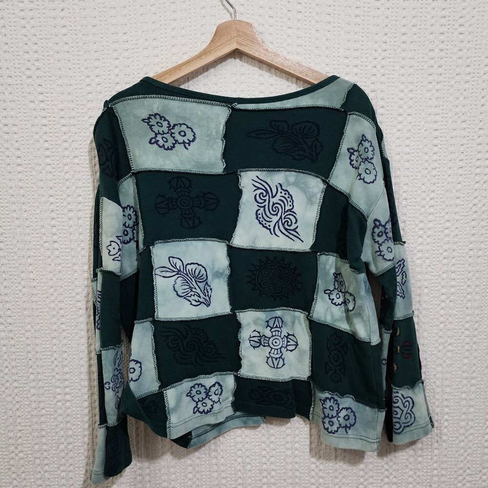 Vintage Y2K Lizzie Mcguire Inspired Patchwork Long Sleeve Boxy Crop Top X-Large - Picture 2 of 15